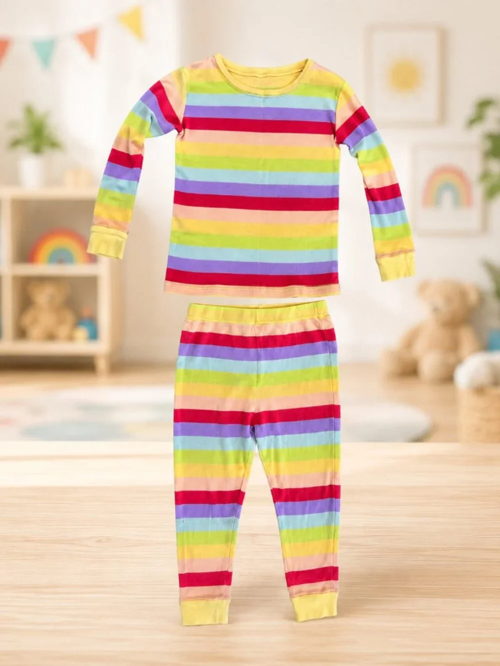 Leveret Kids Rainbow Striped Pajama Set Size 6 Long Sleeve Cotton PJs